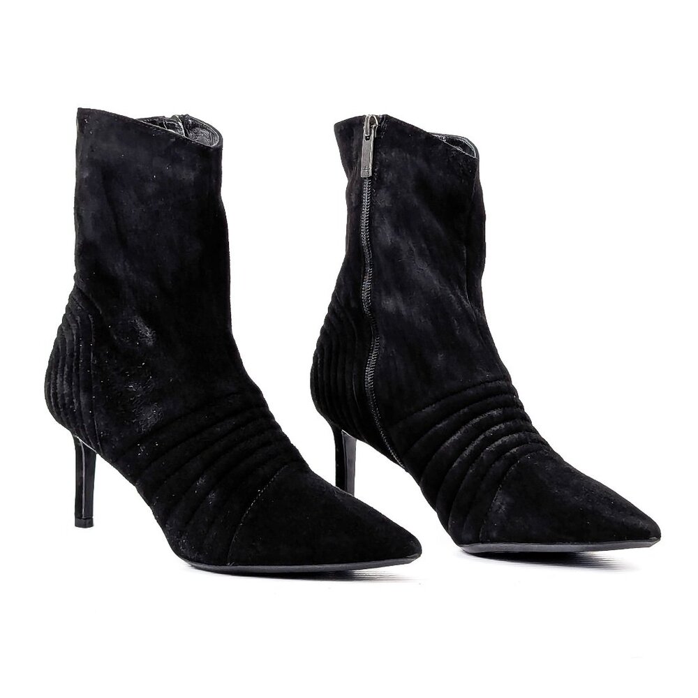 Aquatalia Women Maren Black Suede Heel Pointy Toe Dress Office Ankle Boots sz 8